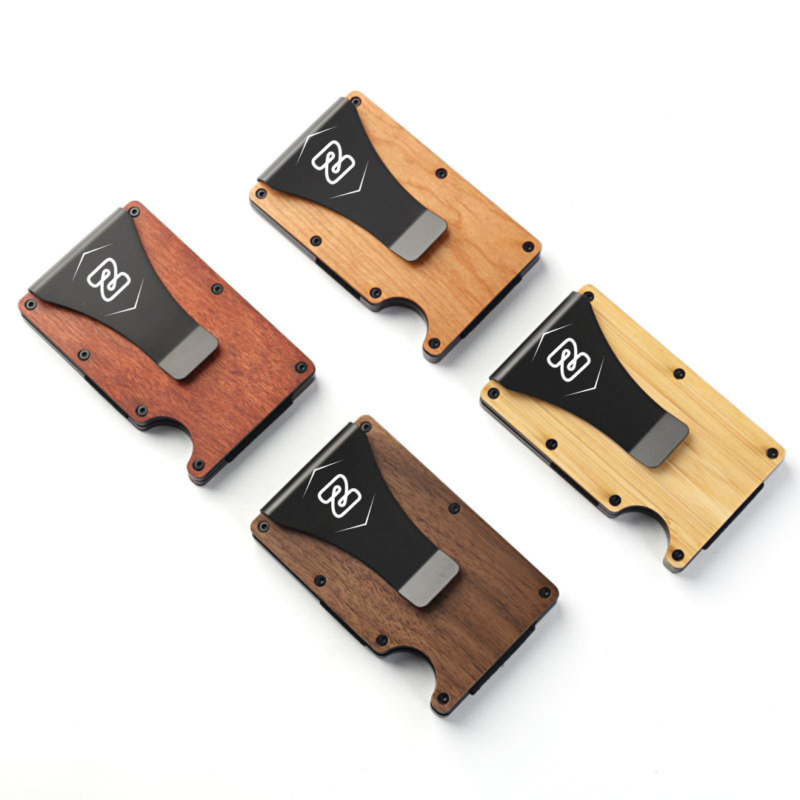 Minimalist Wallet with Money Clip Wooden RFID Carbon Fiber Wallet Credit Card Holder with 15 Card Capacity - Image 2