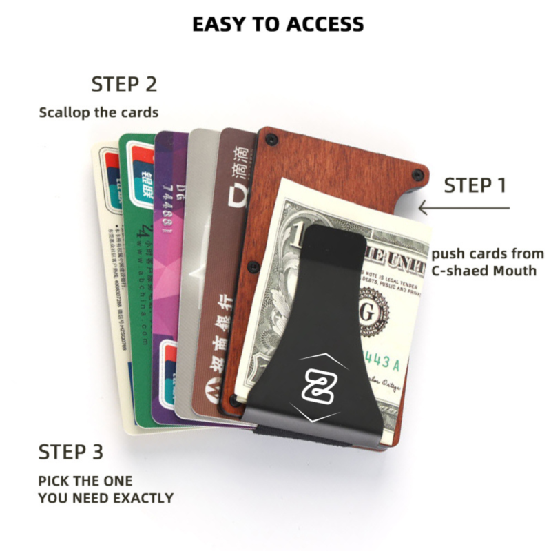 Minimalist Wallet with Money Clip Wooden RFID Carbon Fiber Wallet Credit Card Holder with 15 Card Capacity - Image 6