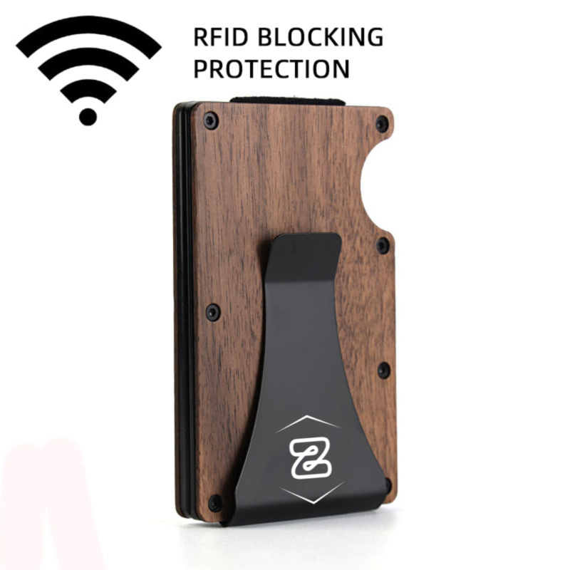 Minimalist Wallet with Money Clip Wooden RFID Carbon Fiber Wallet Credit Card Holder with 15 Card Capacity - Image 9